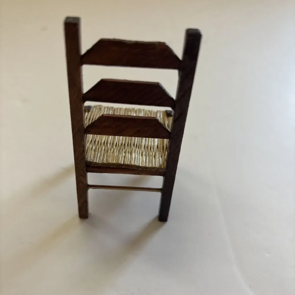 Vintage Miniature Dollhouse Sized Shackman & c Ladder Back Chair Rush Woven Seat
